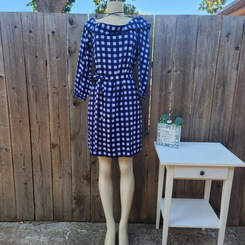 NWT Banana Republic Off The Shoulder Gingham Dress Size Small